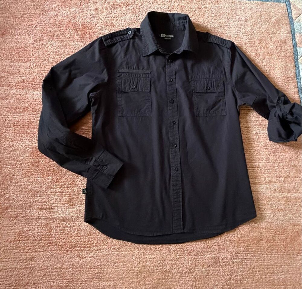 Social Collision Men’s L Black Long Sleeve Utility Button Up Shirt